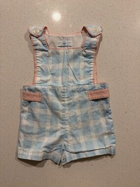 Henry Duvall Classic Blue & White Gingham Overalls with Pink Trim - Kids